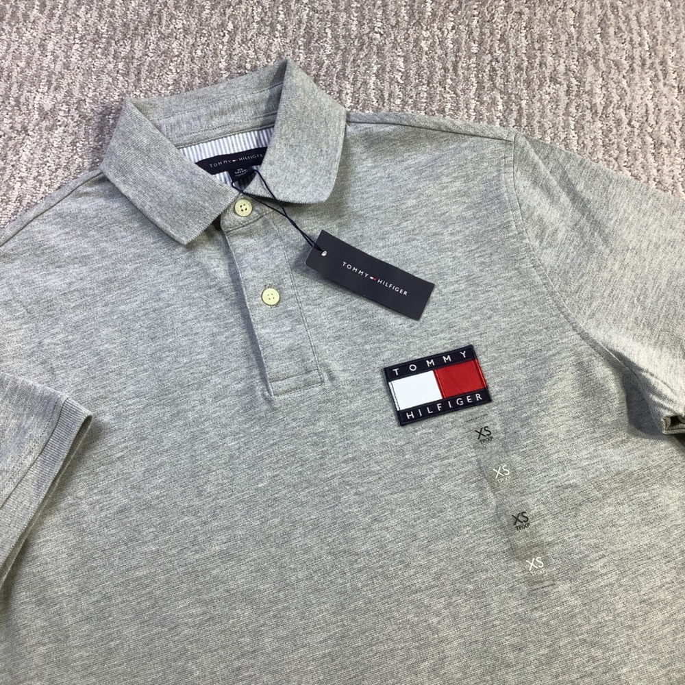 Tommy Hilfiger Mens Regular Fit Polo Shirt Gray Heather Logo Size XS NWT